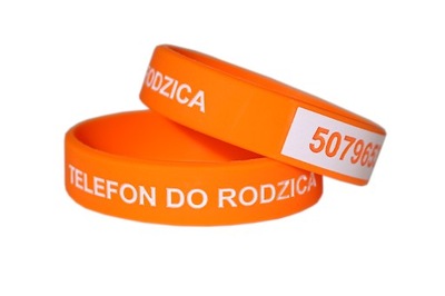 OPASKA BRANSOLETKA NIEZGUBA DLA DZIECKA Z NUMEREM TELEFONU RODZICA 14cm