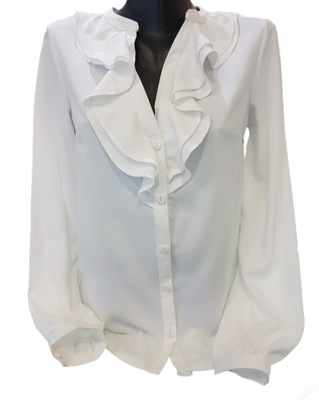 E.M.G DAMSKA ELEGANCKA BLUZKA Z FALBANKĄ BIAŁA 5 ROZ 36