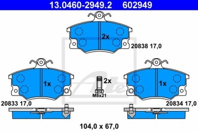 ATE 13.0460-2949.2 КОЛОДКИ ТОРМОЗНЫЕ ПЕРЕД FIAT TIPO/TEMPRA/PUNTO 88-00