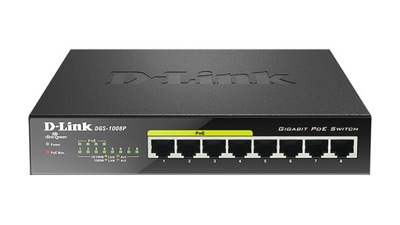 D-Link DGS-1008P łącza sieciowe Nie zarządzany Gigabit Ethernet (10/100/100