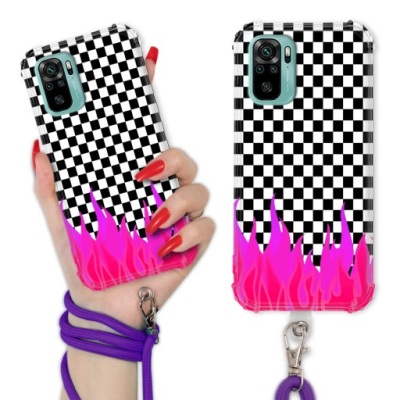 ETUI DO XIAOMI REDMI NOTE 10 ANTISHOCK + SZNUREK FIOLET SZACHOWNICA WZORY