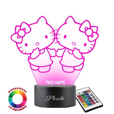 Lampka Nocna 3D LED Hello Kitty Kotki Grawer Imię