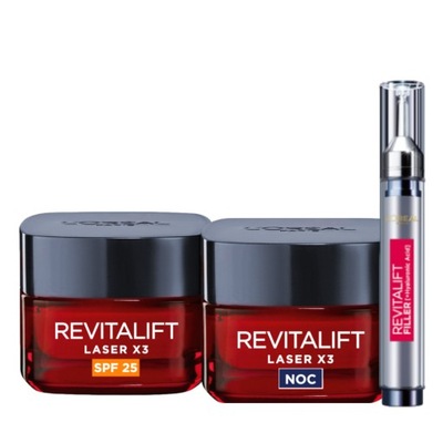 Zestaw LOREAL Revitalift krem na dzień, krem na noc, serum + GRATIS