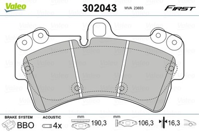 VALEO 302043 КОМПЛЕКТ КОЛОДОК ТОРМОЗНЫХ, ТОРМОЗА TARCZOWE