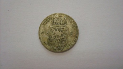 Moneta 1/10 guldena Indie Holenderskie 1909