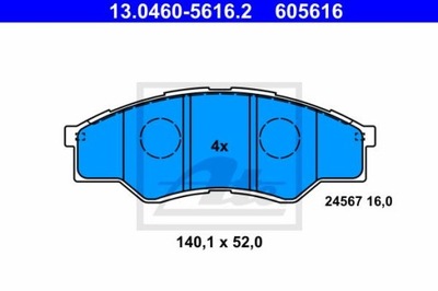 ATE 13.0460-5616.2 ZAPATAS DE FRENADO PARTE DELANTERA TOYOTA HILUX 2,5 D-4D 05-15  