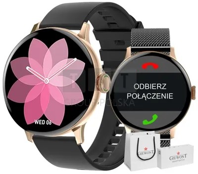Smartwatch Giewont Różowy GW330-5 Różowe Złoto-Róż Czarny Pasek Silikonowy