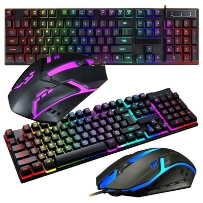 KLAWIATURA GAMINGOWA PODŚWIETLANA LED PRZEWODOWA ZESTAW GRACZA MYSZ MYSZKA