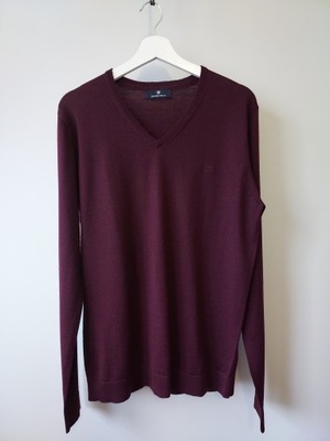 BASEFIELD CIENKI SWETER V-NECK 50% WEŁNA L