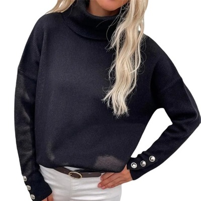 Czarny sweter golf struktura basic M 38