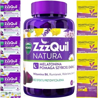 Zzzquil Natura gély s melatonínom na spánok 60x + Vigantoletten D3 2000