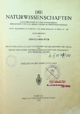 Die Naturwissenschaften Wochenschrift für die