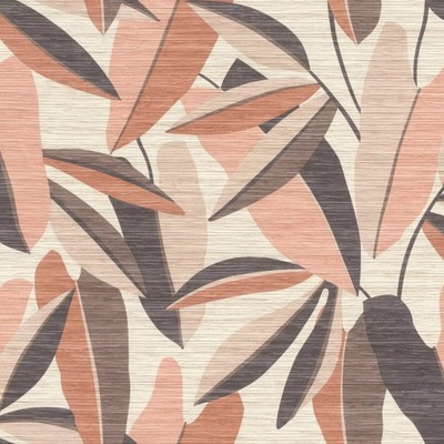 tapeta w beżowe łososiowe liście zmywalna