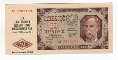 10 złotych 1948 AY banknot z nadrukiem