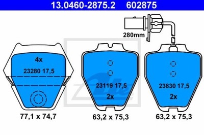 ATE 13.0460-2875.2 ZAPATAS DE FRENADO PARTE DELANTERA AUDI A4/A6/ALLROAD 2,7-4,2 97-05  