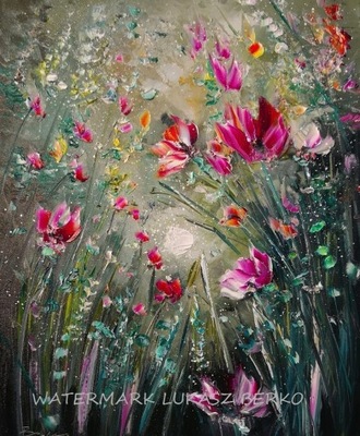 Łukasz Berko "Midnight Flowers III" 60x50cm Oryginalny obraz olejny