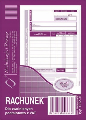 Rachunek dla zwolnionych z podatku MiP 232-5 A6 80