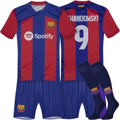 Strój Piłkarski LEWANDOWSKI 9 Barcelona Koszulka Spodenki Getry 134