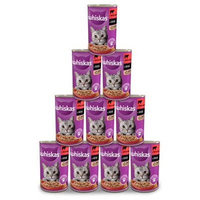 WHISKAS mokra karma dla kota z wołowiną w sosie puszka 24x400 g