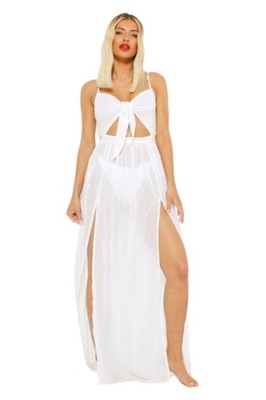 Boohoo biała prześwitująca sukienka maxi defekt M