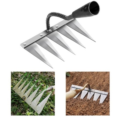 wkv-Iron Gardening Hoe Weeding Rake 5 Tooth Steel