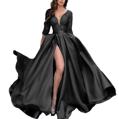 Koronkowa sukienka z cekinami, czarny, L