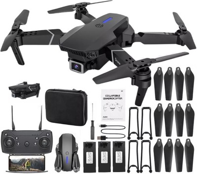 DRON E90 PRO DWIE KAMERY WIFI HD ZABAWKA ZAWIS 250m INSTRUKCJA POLSKA ETUI