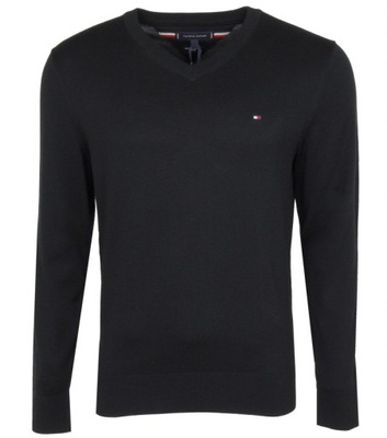 TOMMY HILFIGER sweter męski, bawełniany z jedwabiem, czarny, S