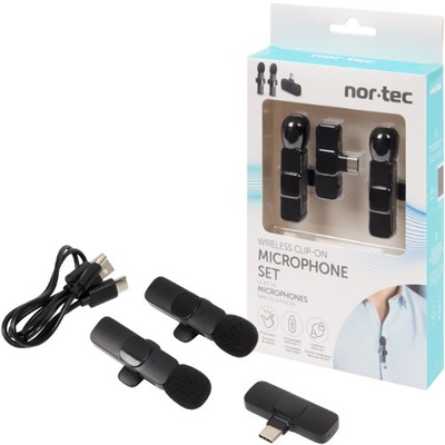 Mikrofon na klip Nor Tec Bezprzewodowe mikrofony z klipsem usb-c 2x
