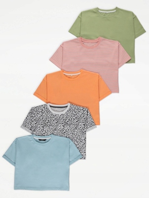 GEORGE T-shirt dziewczęcy 5-pak CROP r 104-110 cm