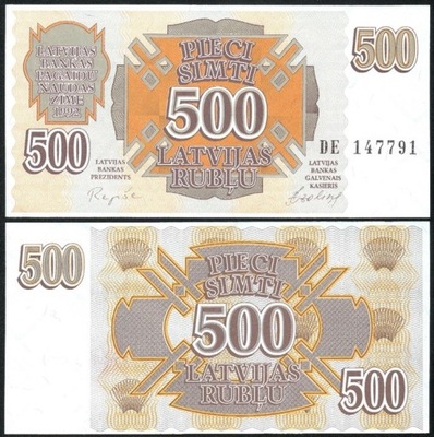 $ Łotwa 500 RUBLU P-42 UNC 1992
