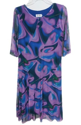 Zwiewna sukienka siateczka rozmyta z fioletem r 44