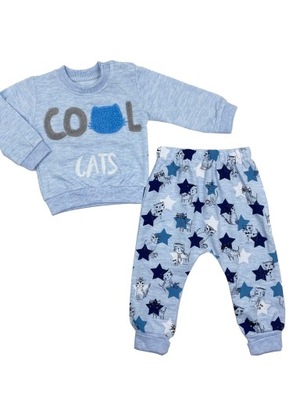 Niebieski komplet niemowlęcy dla chłopca w kotki bluzeczka spodnie r.74