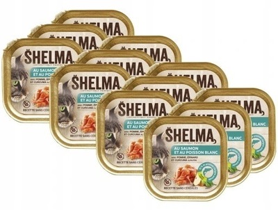 SHELMA PASZTECIK ŁOSOŚ I BIAŁA RYBA 16X100G KARMA DLA KOTA