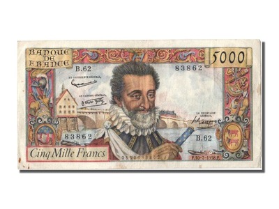 Banknot, Francja, 5000 Francs, Henri IV, 1958, 195