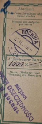 Przekaz pocztowy Bochnia 29.VI.1919 rok