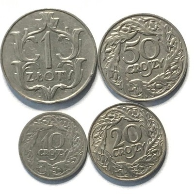 Zestaw 10, 20, 50 gr 1923 r i 1 zł 1929 r