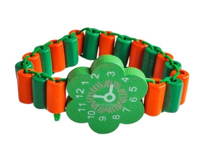 Bransoletka drewniany zegarek na gumce dla dzieci