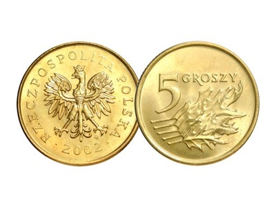 5 groszy 2002 r. stan menniczy z woreczka