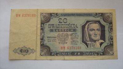 Banknot 20 złotych 1948 seria HM stan 4