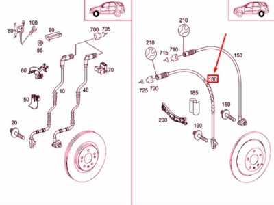 Mb ml w166 rear правый brake износ датчик проводка harness a1645406510 фото №1