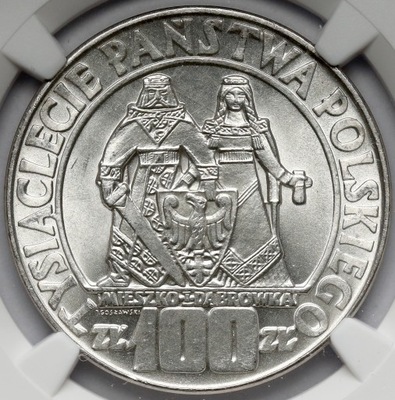 5874. 100 zł 1966 Mieszko i Dąbrówka - NGC MS64