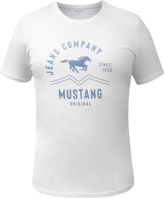 T-shirt męski XXL Mustang White/biała logo Koszulka Nadruk Oryginalna