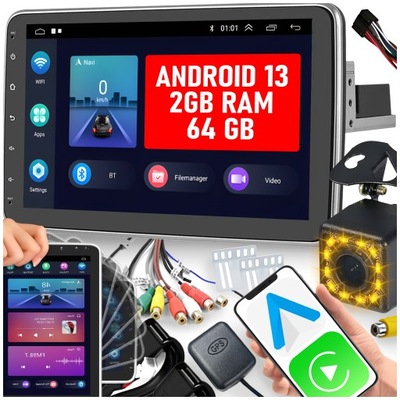 РАДИО АВТОМОБИЛЬНЫЙ 1 DIN ANDROID АВТО CARPLAY 2GB\/64GB RDS 10″ ПОВОРОТНЫЕ фото