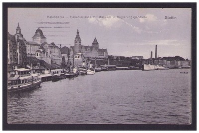 Szczecin - Stettin Hakenterrasse mit Museum u. Regierungsgebaude 1914 rok