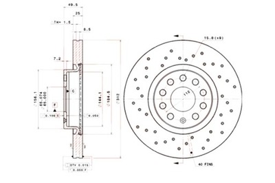 BREMBO DISKAI STABDŽIŲ 2SZT. NAWIERCANE PRIEK. AUDI A1 A3 Q2 Q3 TT 