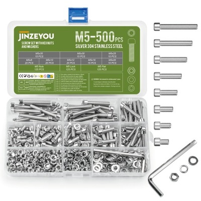 ŚRUBY M5 STAL NIERDZEWNA Z NAKRĘTKAMI PODKŁADKI RÓŻNE DŁUGOŚCI