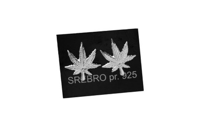 SREBRO 925 KOLCZYKI LIŚCIE MARIHUANA TRAWKA JASNA