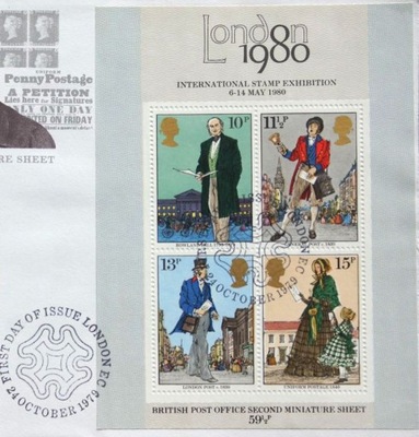 ANGLIA - 1979 - ROWLAND HILL - WYSTAWA LONDYN 80 - BLOK - STEMPEL FDoIC