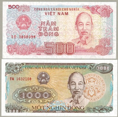 Wietnam 500 1000 Dong 1988 P-101 06 2szt. UNC